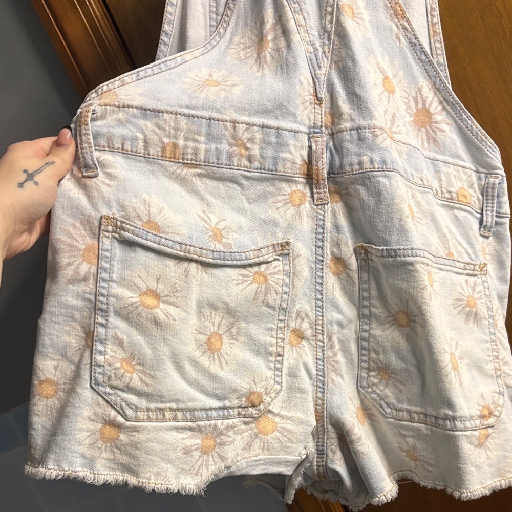 No Boundaries Light Blue Sunflower Denim Romper - Picture 2 of 4